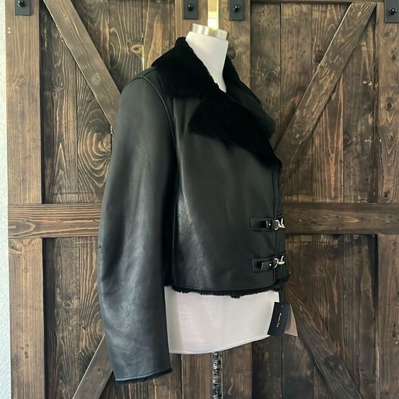 NWT Massimo Dutti | Leather mouton jacket with furskin detail - Picture 6 of 14
